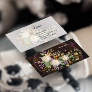 Embroidery White Roses Business Card