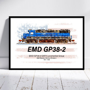EMD GP38-2 Diesel Locomotive and American flag Photo Print