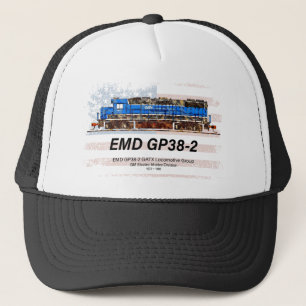 EMD GP38-2 Diesel Locomotive and American flag Trucker Hat
