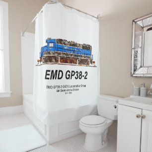 EMD GP38-2 Diesel Locomotive GATX blue and white Shower Curtain