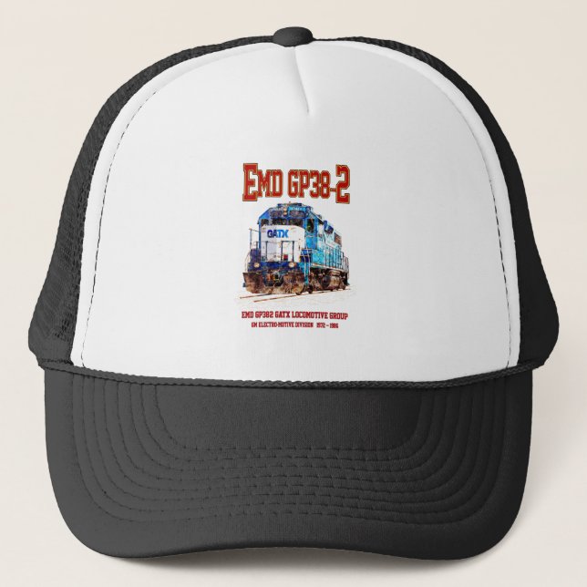 EMD GP38-2 Diesel Locomotive GATX blue and white Trucker Hat (Front)