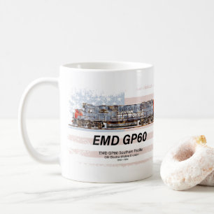 EMD GP60 Diesel Locomotive and American flag Coffee Mug