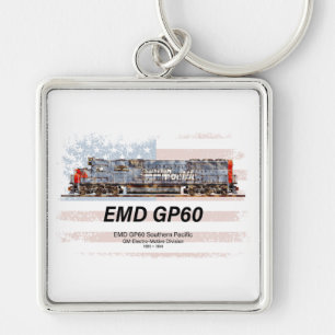 EMD GP60 Diesel Locomotive and American flag Key Ring