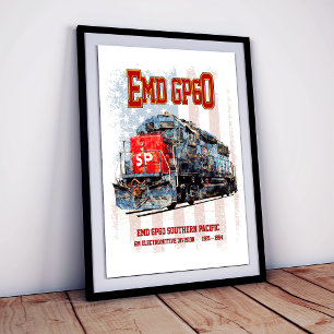 EMD GP60 Diesel Locomotive and American flag Photo Print