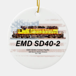 EMD SD40-2 Diesel Locomotive. American flag Ceramic Ornament