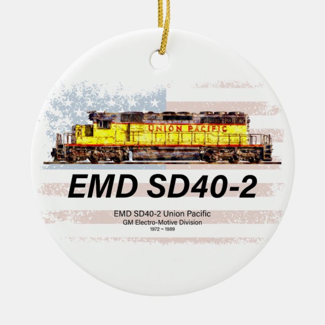 EMD SD40-2 Diesel Locomotive. American flag Ceramic Ornament (Front)