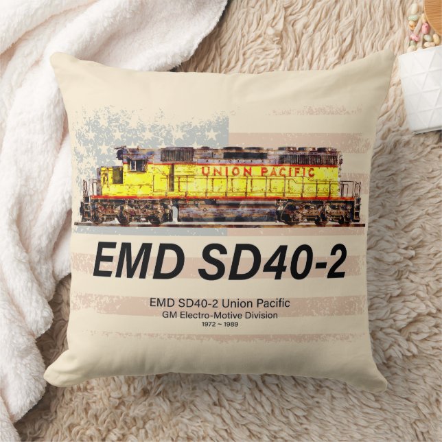 EMD SD40-2 Diesel Locomotive. American flag Cushion (Blanket)