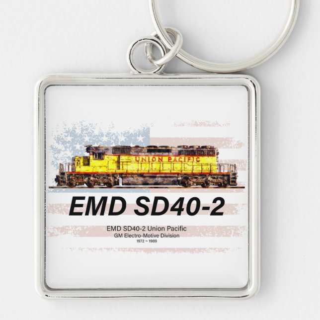 EMD SD40-2 Diesel Locomotive. American flag Key Ring (Front)