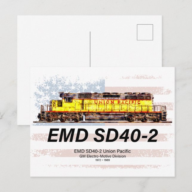 EMD SD40-2 Diesel Locomotive. American flag Postcard (Front/Back)