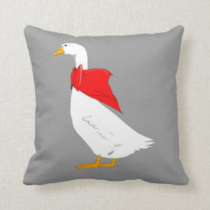 Emden goose with red bow scarf cushion