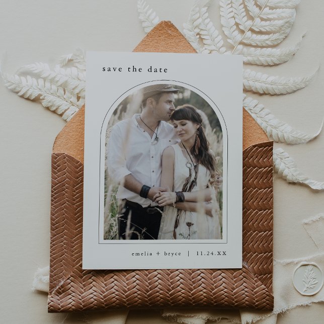 EMELIA Arch Photo Boho Winter Minimalist Wedding Save The Date (EMELIA Arch Photo Boho Winter Minimalist Wedding Save The Date)