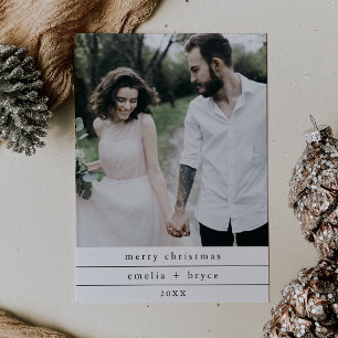 EMELIA Black Simple Family Photo Merry Christmas Holiday Card
