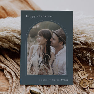 EMELIA Blue Cute Family Photo Happy Christmas Holiday Card