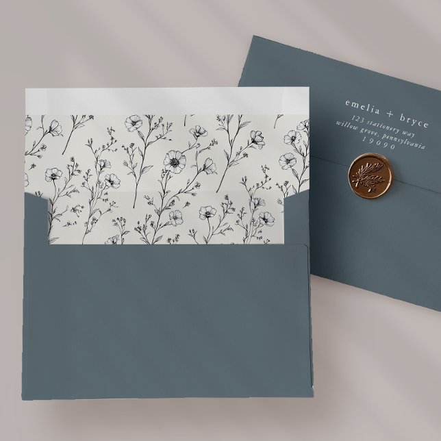 EMELIA Blue Floral Wedding Invitation Envelope (EMELIA Blue Floral Wedding Invitation Envelope)