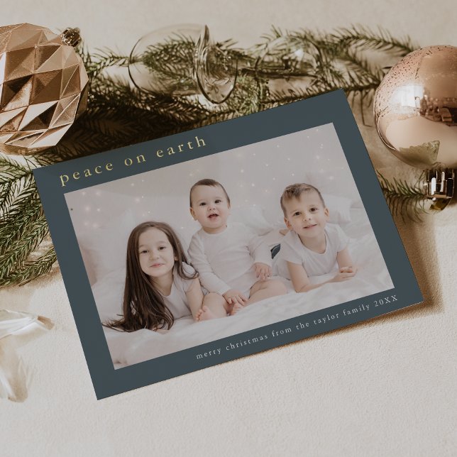 EMELIA Blue Foil Photo Peace On Earth Christmas Foil Holiday Card (EMELIA Blue Foil Photo Peace On Earth Christmas Foil Holiday Card)