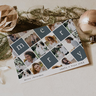 EMELIA Blue Modern Family Multi Photo Christmas Holiday Card