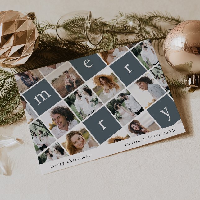 EMELIA Blue Modern Family Multi Photo Christmas Holiday Card (EMELIA Blue Modern Family Multi Photo Christmas Holiday Card)