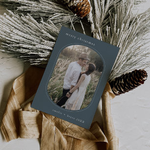 EMELIA Blue Simple Modern Family Photo Christmas Holiday Card