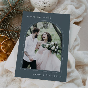 EMELIA Blue Unique Arch Family Photo Christmas Holiday Card