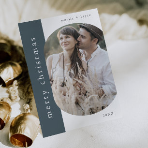 EMELIA Blue Xmas Greeting Photo Merry Christmas Holiday Card