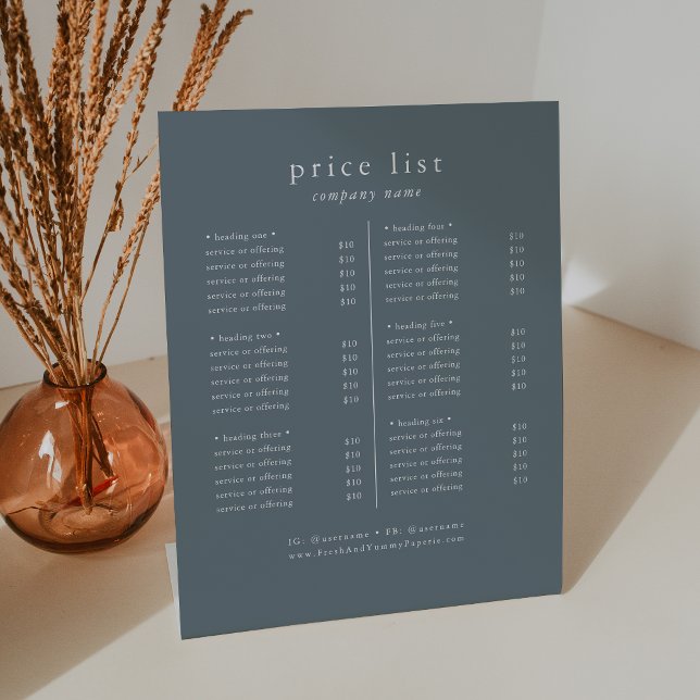 EMELIA Dusty Blue Business Services Price List Pedestal Sign (EMELIA Dusty Blue Business Services Price List Pedestal Sign)
