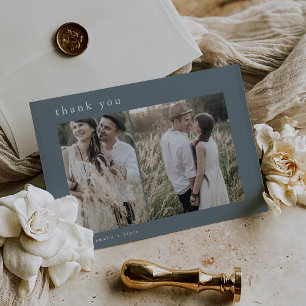EMELIA Flat Dusty Blue Minimal 2 Photo Wedding Thank You Card