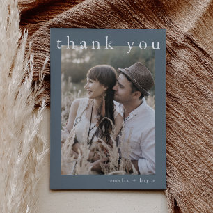 EMELIA Flat Minimalist Blue Winter Photo Wedding Thank You Card
