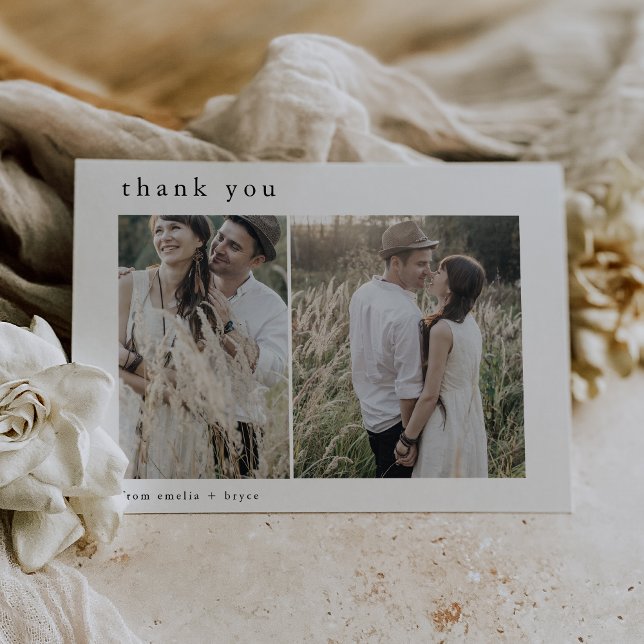 EMELIA Flat Neutral White Black 2 Photo Wedding Thank You Card (EMELIA Flat Neutral White Black 2 Photo Wedding Thank You Card)