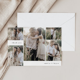 EMELIA Flat Simple Modern Boho Multi Photo Wedding Thank You Card