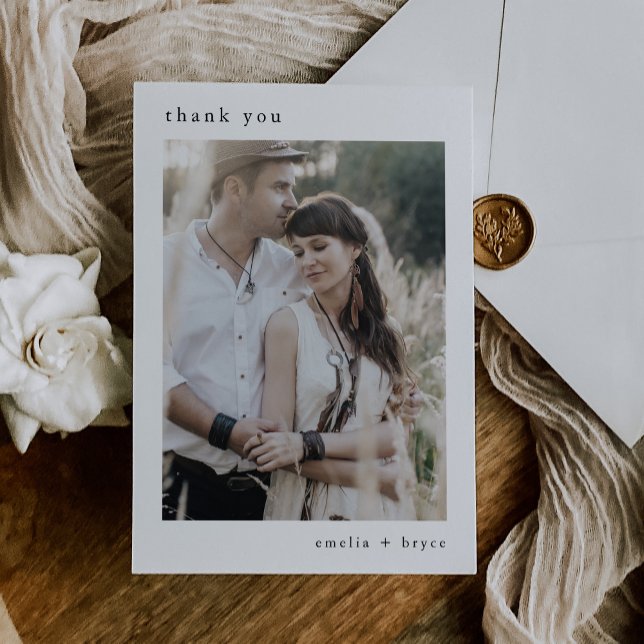EMELIA Flat Unique Rustic Neutral Photo Wedding Thank You Card (EMELIA Flat Unique Rustic Neutral Photo Wedding Thank You Card)