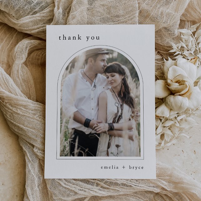 EMELIA Flat White Black Arch Simple Photo Wedding Thank You Card (EMELIA Flat White Black Arch Simple Photo Wedding Thank You Card)