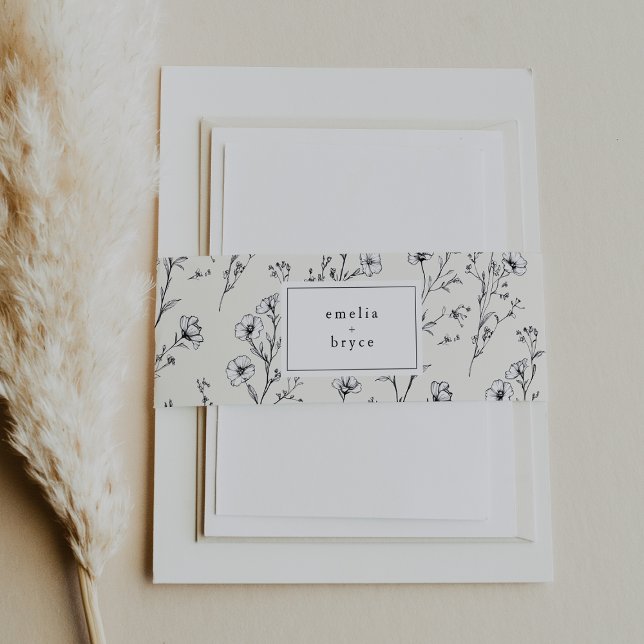 EMELIA Floral Cream Chinoiserie Wildflower Wedding Invitation Belly Band (EMELIA Floral Cream Chinoiserie Wildflower Wedding Invitation Belly Band)