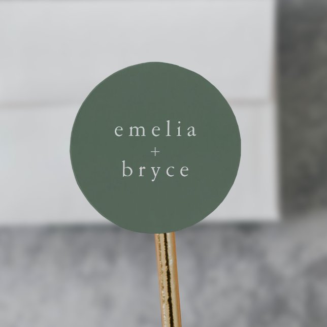 EMELIA Forest Woodland Nature Sage Green Wedding Classic Round Sticker (EMELIA Forest Woodland Nature Sage Green Wedding Classic Round Sticker)
