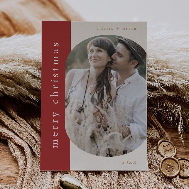 EMELIA Gold and Red Greeting Photo Merry Christmas Holiday Card (EMELIA Gold and Red Greeting Photo Merry Christmas Holiday Card)