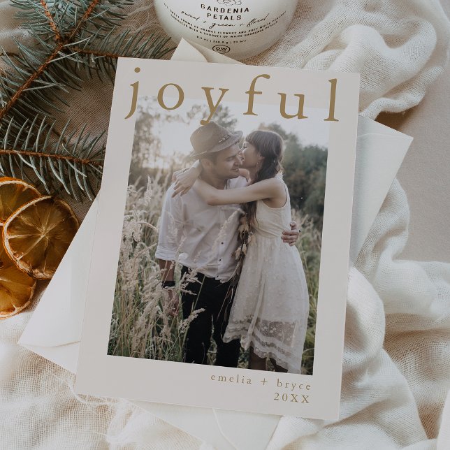 EMELIA Gold Boho Xmas Photo Joyful Christmas Holiday Card (EMELIA Gold Boho Xmas Photo Joyful Christmas Holiday Card)