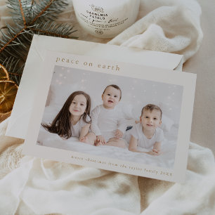 EMELIA Gold Family Photo Peace On Earth Christmas Holiday Card