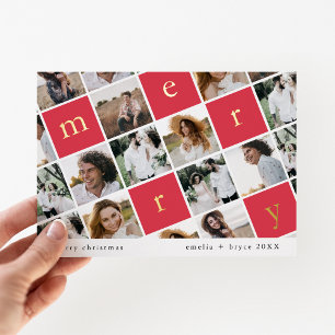 EMELIA Gold Foil Red Family Multi Photo Christmas Holiday Card