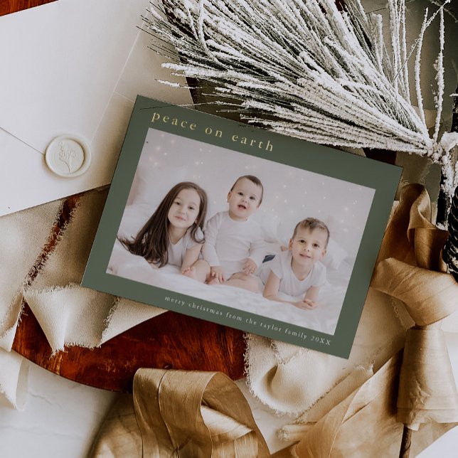 EMELIA Green Foil Photo Peace On Earth Christmas Foil Holiday Card (EMELIA Green Foil Photo Peace On Earth Christmas Foil Holiday Card)