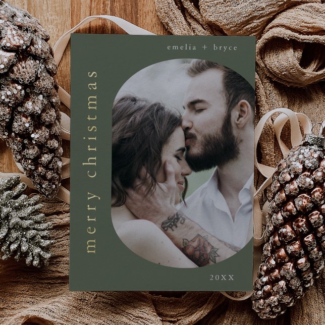 EMELIA Green Gold Foil Photo Merry Christmas Foil Holiday Card (EMELIA Green Gold Foil Photo Merry Christmas Foil Holiday Card)