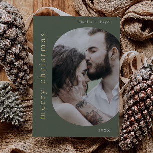 EMELIA Green Gold Foil Photo Merry Christmas Holiday Card