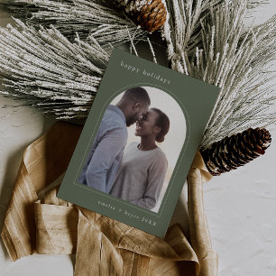 EMELIA Green Happy Holidays Cute Family Photo  Holiday Card