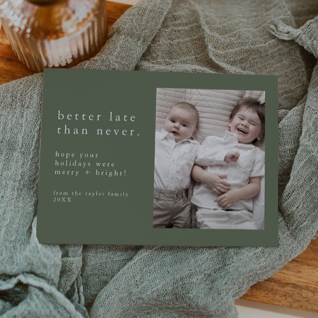 EMELIA Green New Years Photo Late Funny Christmas Holiday Card (EMELIA Green New Years Photo Late Funny Christmas Holiday Card)