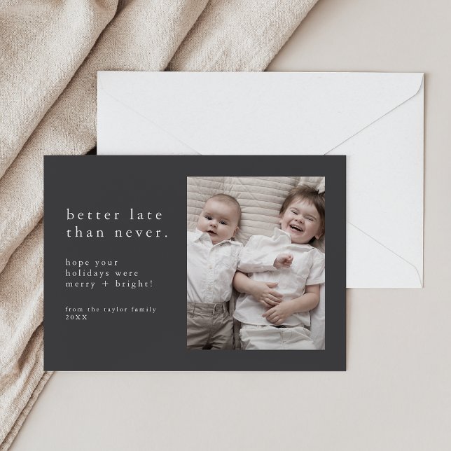 EMELIA Grey New Years Photo Late Funny Christmas Holiday Card (EMELIA Gray New Years Photo Late Funny Christmas Holiday Card)