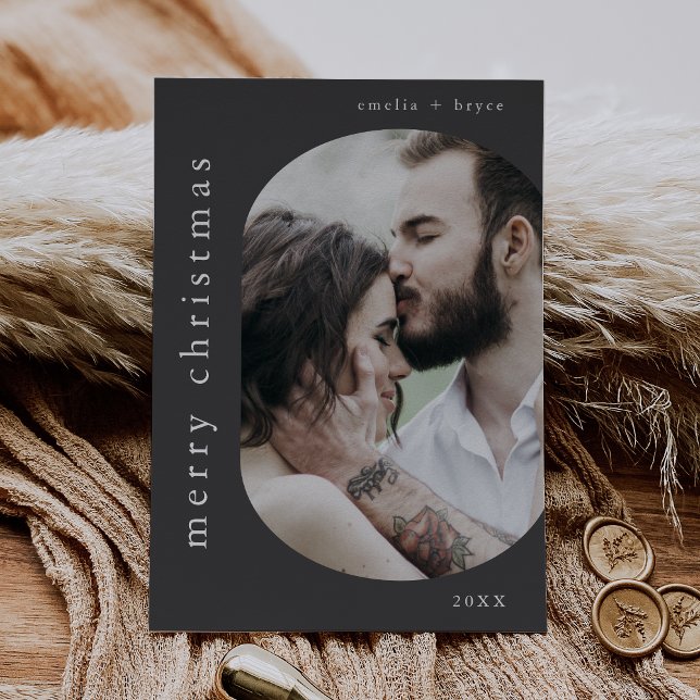 EMELIA Grey Picture Family Photo Merry Christmas Holiday Card (EMELIA Gray Picture Family Photo Merry Christmas Holiday Card)