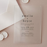 EMELIA Modern Boho Minimalist Unique Black Wedding Acrylic Invitations<br><div class="desc">These modern boho minimalist unique black wedding acrylic invitations from the Emelia Collection are perfect for a minimalist wedding.

The black text design features modern boho unadorned typography with a unique minimalist style.</div>