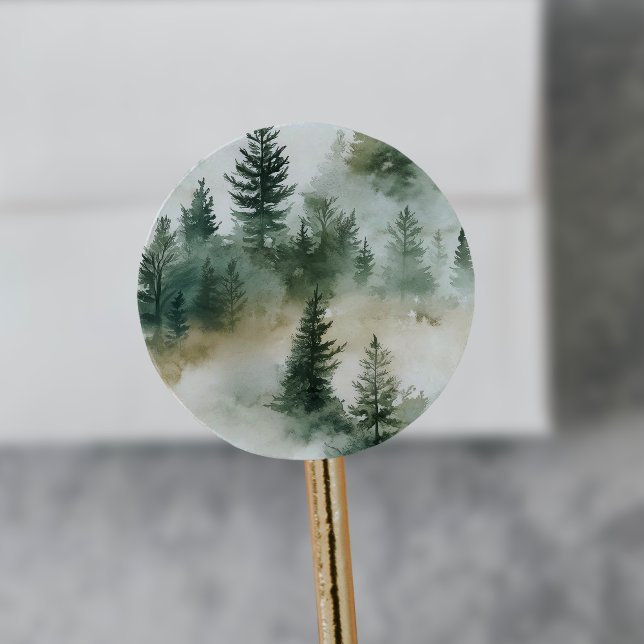 EMELIA Modern Mountain Sage Green Forest Wedding Classic Round Sticker (EMELIA Modern Mountain Sage Green Forest Wedding Classic Round Sticker)