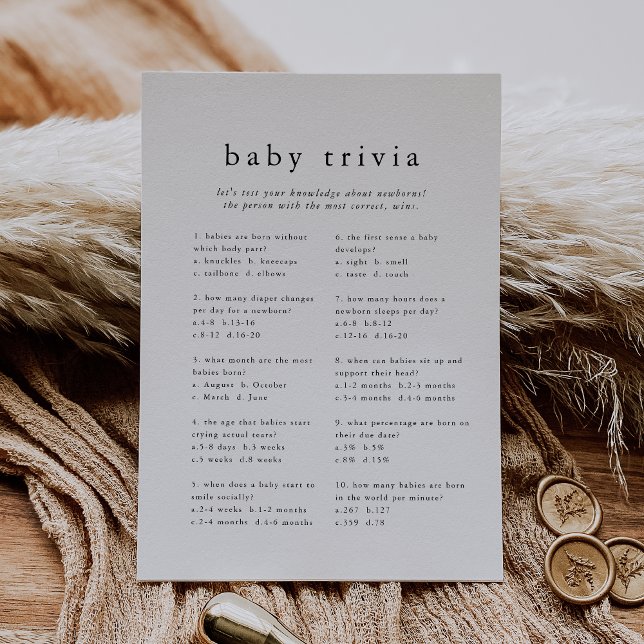 EMELIA Modern Simple Baby Shower Trivia Game Card (EMELIA Modern Simple Baby Shower Trivia Game Card)