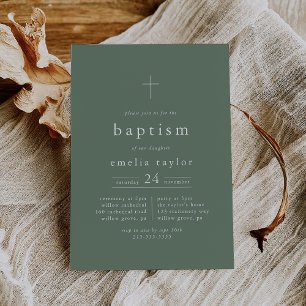 EMELIA Mountain Sage Green Forest Modern Baptism Invitation