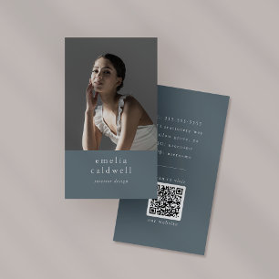 EMELIA Navy Rustic Minimal Dusty Blue Boho Photo Business Card