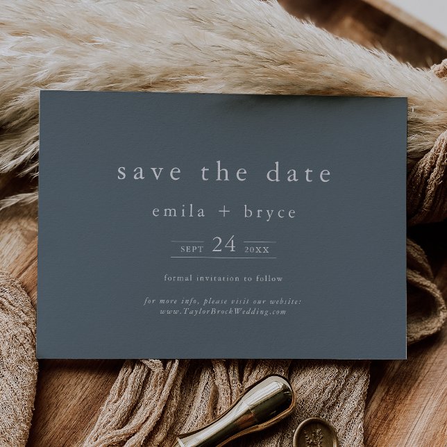 EMELIA Navy Rustic Minimal Dusty Blue Boho Wedding Save The Date (EMELIA Navy Rustic Minimal Dusty Blue Boho Wedding Save The Date)
